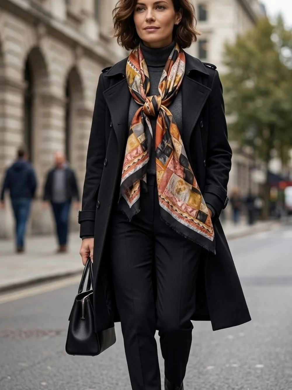 Geometric Print Scarf - Orange Multi,  Made In Italy